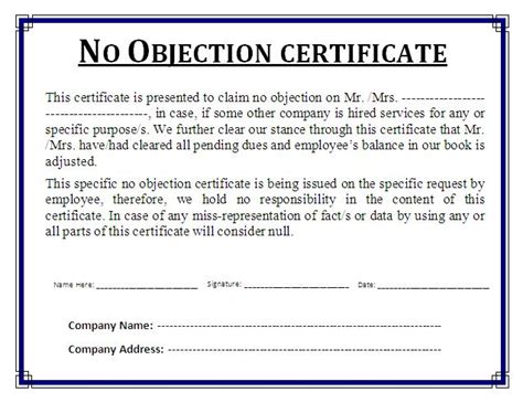 No Objection Certificate Templates 10 Free Printable Word And Pdf Formats