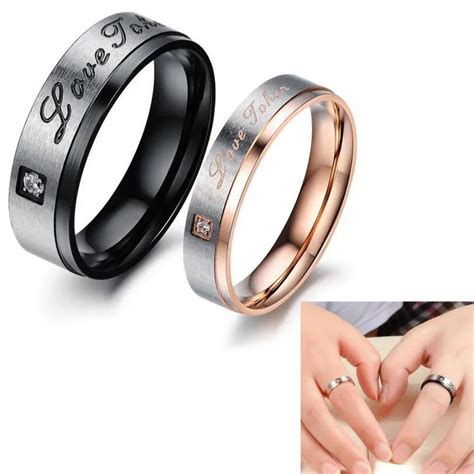 fashion rhinestone titanium steel couples ring gj416 in rings from jewelry and accessories on