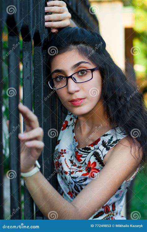 Girl Posing Near The Fence Stock Image Image Of Model 77249853