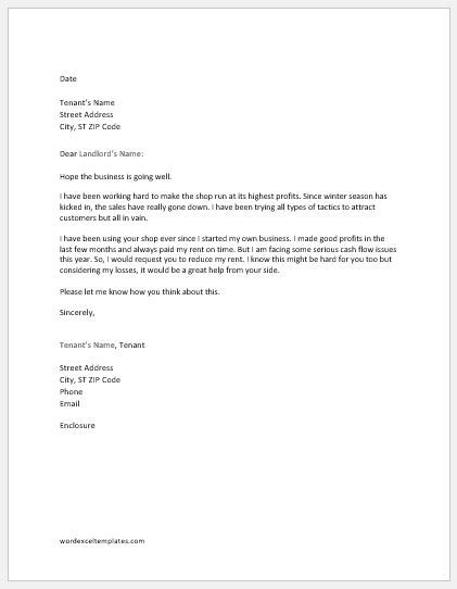 Request letter for allowance email formats. Letter to Landlord to Reduce Shop Rent | Word & Excel Templates