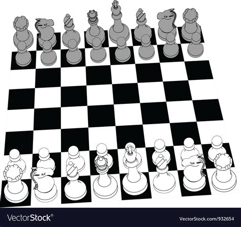 Chess Set Game Pieces Line Drawing 3d Royalty Free Vector