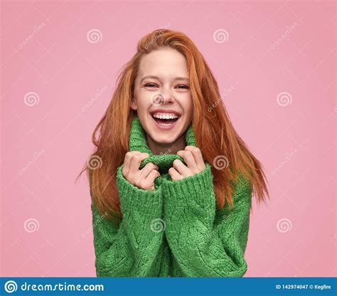 Bright Laughing Teenage Girl On Pink Background Stock Image Image Of Cheerful Posture 142974047