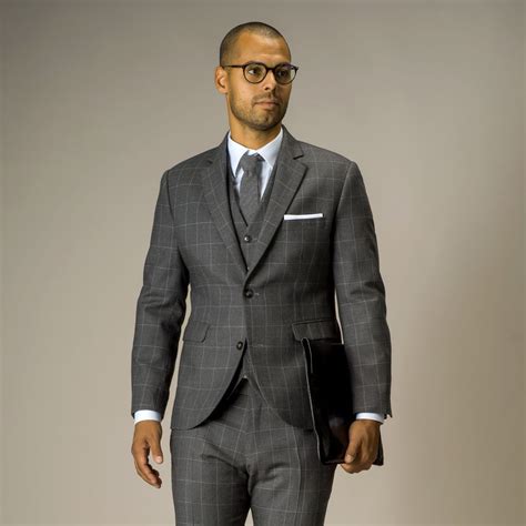 Gray Checkered Three Piece Suit Tailor Store
