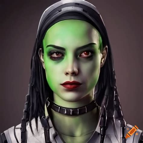 Portrait Of A Female Alien With Black Hair And Light Green Skin On Craiyon
