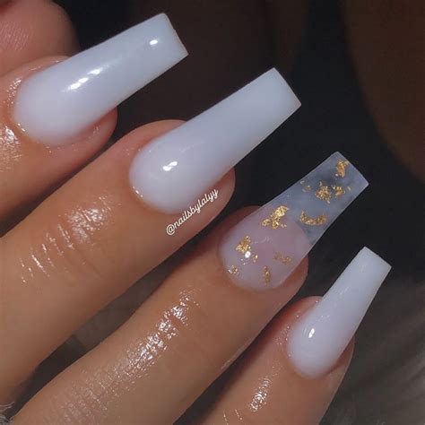 Coffin Milky White Acrylic Nails Tips Color Short Acrylic Nails