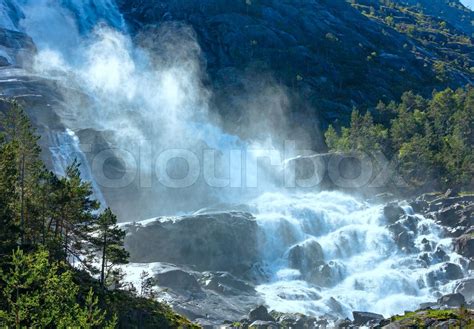 Summer Langfossen Waterfall Norway Stock Image Colourbox