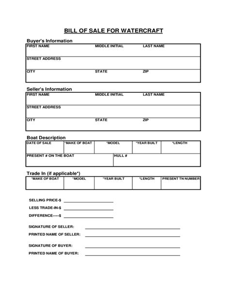 Watercraft Bill Of Sale Form Tennessee Free Download