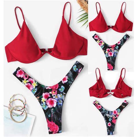 Trend Summer Swiming Print Suit Women Print Push Up Padded Bra Beach Bikini Set Swimsuit