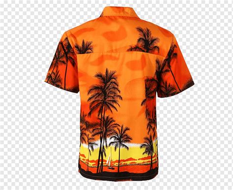 Kemeja Aloha Lengan Baju Kariyushi Kemeja Tshirt Pantai Oranye Png Pngwing