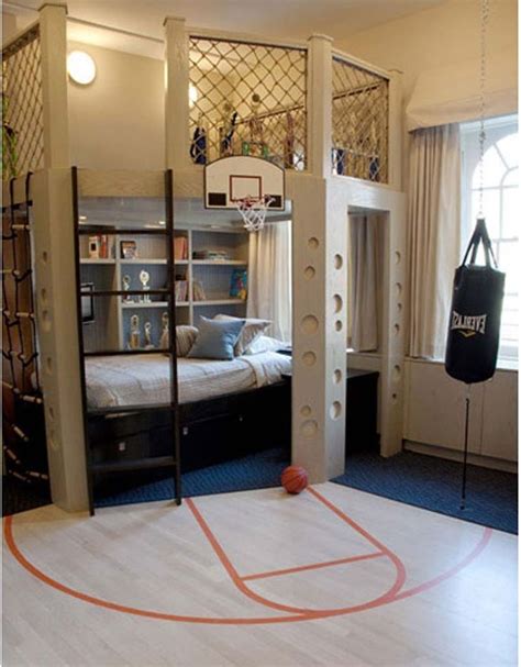 Exciting Sporty Bedroom Interior Design With Basketball Net Decor And