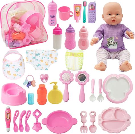 Sotogo 34 Pieces Baby Doll Care Set Doll Feeding And
