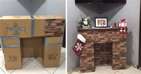 You Can Make A Fake Fireplace Out Of Cardboard Boxes For The Holidays