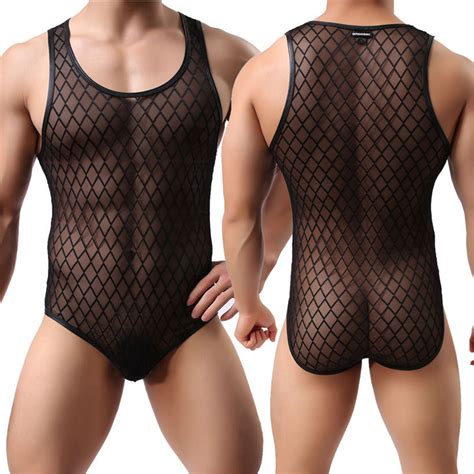 Mens Bodysuit Mesh Sheer Leotard Jumpsuit Wrestling Singlet Lingerie Underwear Ebay