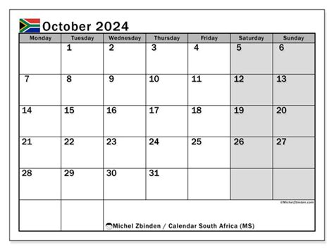 Calendar October 2024 South Africa Ms Michel Zbinden Za
