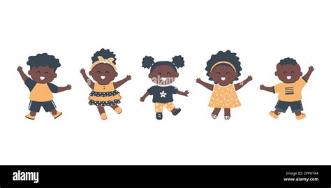 Dancing Little Black Children Group Of Girls And Boys Have Fun Cute