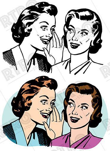 Two Women Whispering And Gossiping With Each Other Vintage Retro Clipart Clip Art Drawing