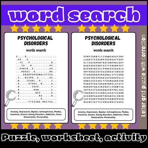 Psychological Disorders Word Search Puzzle Worksheet Activity Made By Teachers
