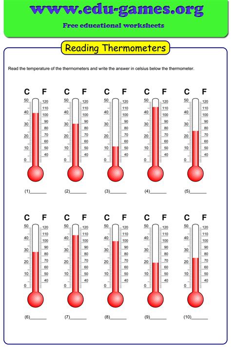 High Quality Reading Thermometers Worksheet With Many Options Celcius