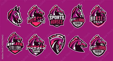 Set Of Horses Logos Sports Logos Of Horses Racing Stallions Shield