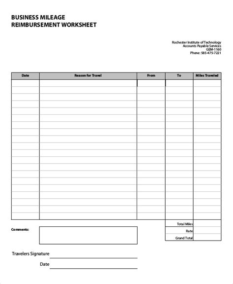 mileage log reimbursement form templates   xlsx