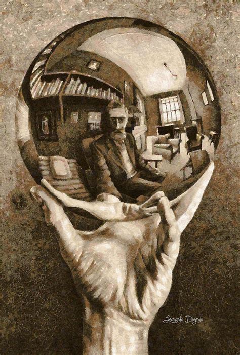 Self Portrait In Spherical Mirror By Escher Revisited Painting By
