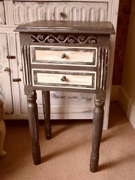 Hand Painted Bedside Table Finished In Annie Sloan Graphite And Old