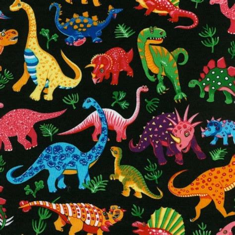 Cotton Dinosaur Dance Print Fabric From Nutex Dino Etsy