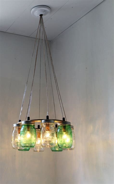 Think Green Mason Jar Chandelier Upcycled Hanging Mason Jar