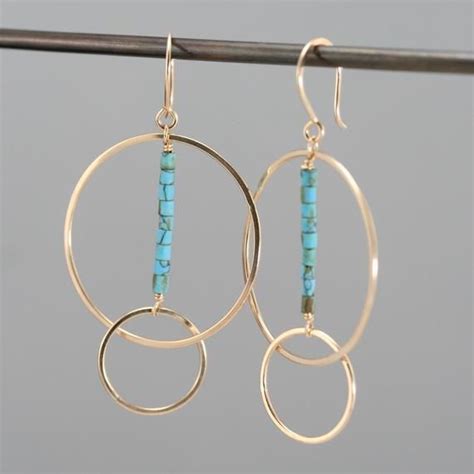 Earrings Gold Filled Hoop Earrings Turquoise And Gold Earrings Gold