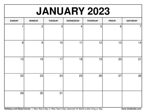 January 2023 Calendar Printable Templates With Holidays Artofit