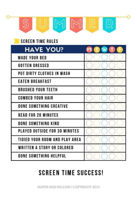 Summer Rules Checklist Template No Screen Time Until Printable