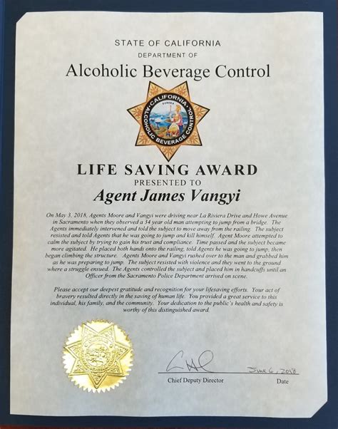 Abc Agents Receive Departments First Ever Life Saving Award