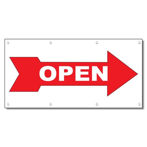 Right Arrow Open Red 13 Oz Vinyl Banner Sign With Grommets