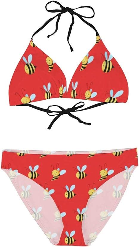 Honey Bee Bikini Set Two Piece Halter Sexy Strappy Swimwear