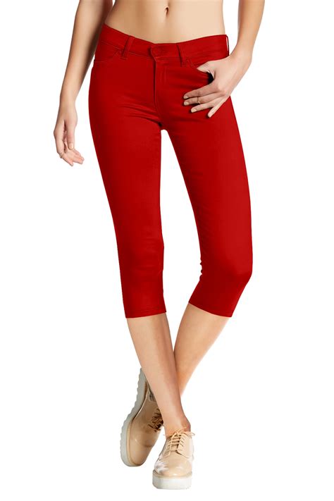Hybrid And Company Womens Hyper Stretch Denim Capri Jeans Q44876 Red