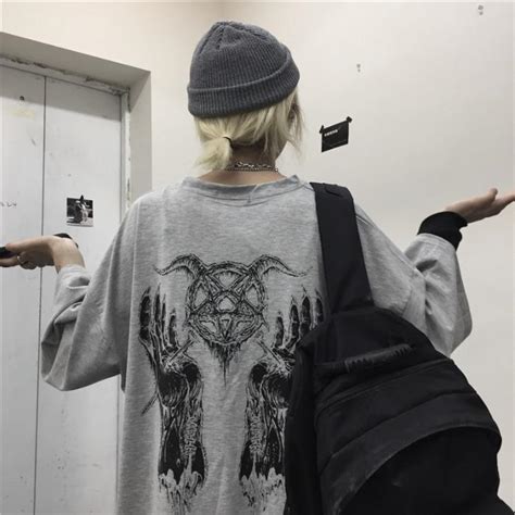 Itgirl Shop Gray And Black Grunge Aesthetic Printed Oversized T Shirt