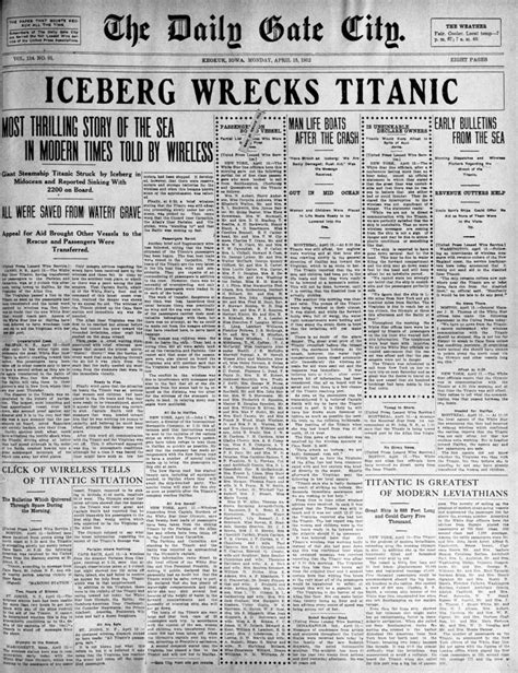 Titanic Newspaper Front Pages With The First Stories Of The Disaster