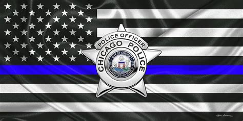 chicago police department badge c p d police officer star over the thin blue line flag digital
