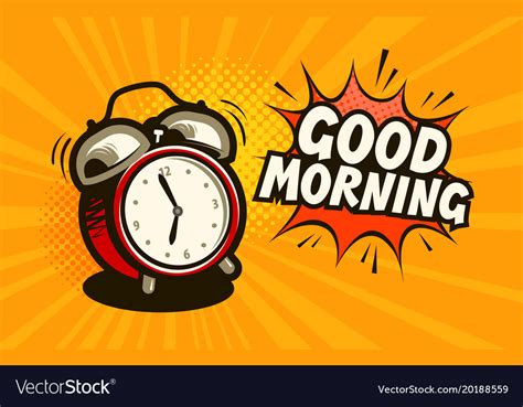 Good Morning Banner Alarm Clock Wake Up Time Vector Image