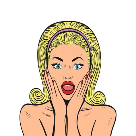 Surprised Woman Pink Hair Comic Woman Pop Art Vintage Vector Stock