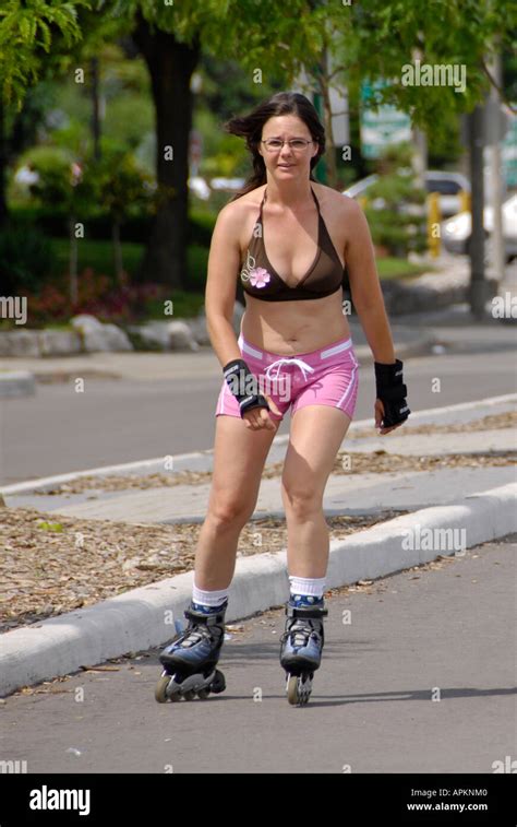 Female Rollerblading For Exercise Stock Photo Royalty Free Image Alamy