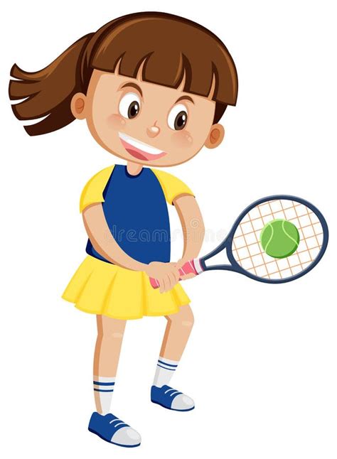 Cute Girl Tennis Player Cartoon Stock Vector Illustration Of