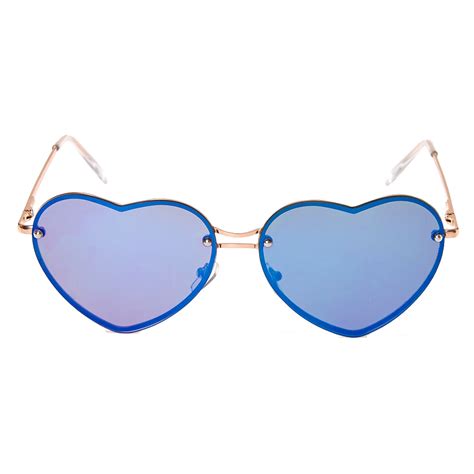 Blue Rimless Heart Shaped Sunglasses Claire S Us