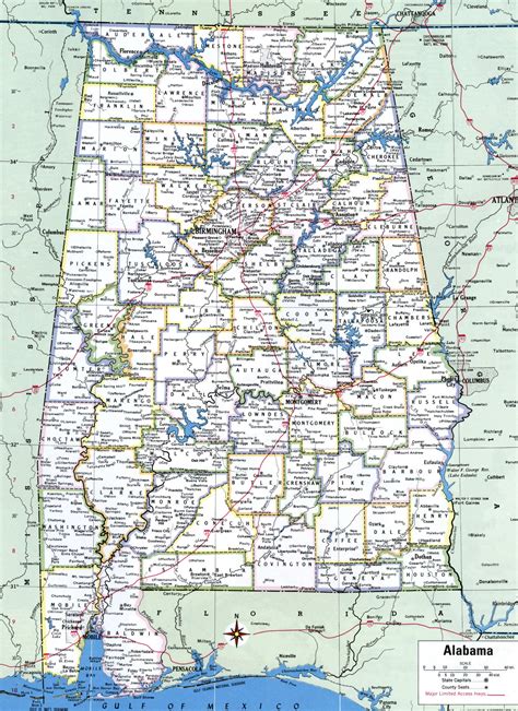 Map Of Alabama Showing County With Citiesroad Highwayscountiestowns