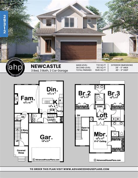 2 Story Traditional House Plan Newcastle Town House Plans Narrow