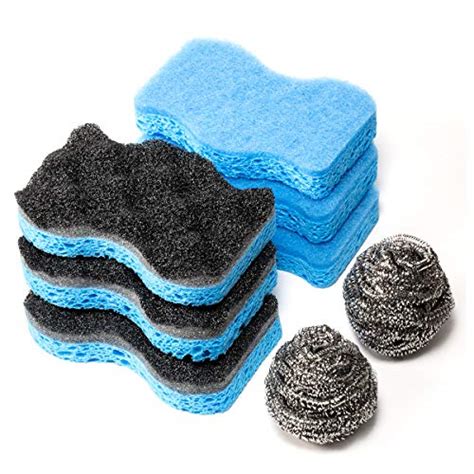 SSJL Multi Use Non Scratch Kitchen Sponges With Stainless Steel Wool Natural Sponges
