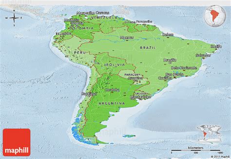 Political Shades Panoramic Map Of South America Lighten