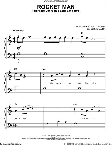 Beginner piano lessons blues piano lessons cool piano music blues piano lesson learn piano at home w. John - Rocket Man (I Think It's Gonna Be A Long Long Time) sheet music for piano solo (big note ...