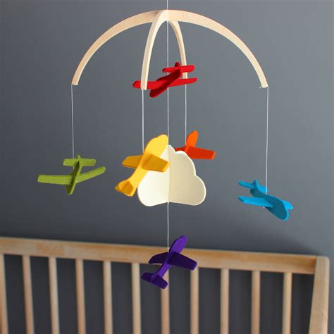 Baby Mobile Hanging Rainbow Airplanes 100 Merino Wool Felt