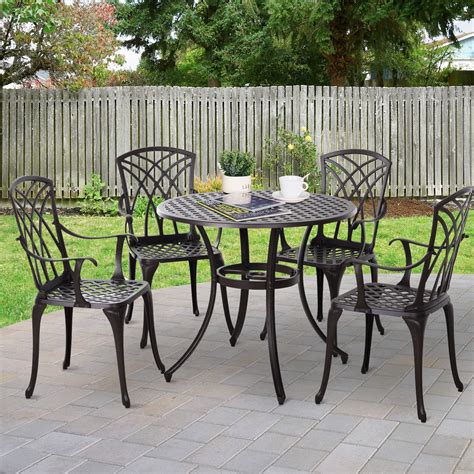 Outsunny 5 Pcs Cast Aluminium Table 4 Chairs Outdoor Garden Dining